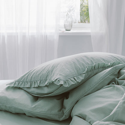 Cilected 1Pc Washed Cotton Ruffle Pillowcase Solid Color Ruffle Pillow Cover European Pillow Cover Protector Accessory 48x74Cm