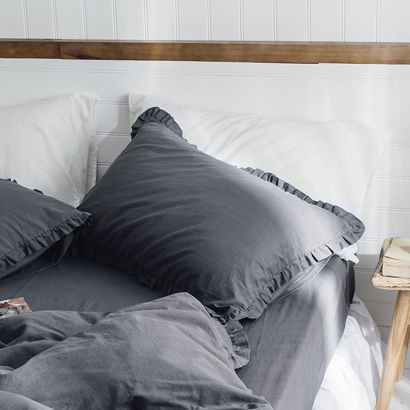 Cilected 1Pc Washed Cotton Ruffle Pillowcase Solid Color Ruffle Pillow Cover European Pillow Cover Protector Accessory 48x74Cm
