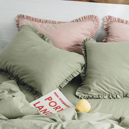 Cilected 1Pc Washed Cotton Ruffle Pillowcase Solid Color Ruffle Pillow Cover European Pillow Cover Protector Accessory 48x74Cm