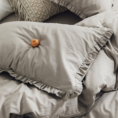 Cilected 1Pc Washed Cotton Ruffle Pillowcase Solid Color Ruffle Pillow Cover European Pillow Cover Protector Accessory 48x74Cm