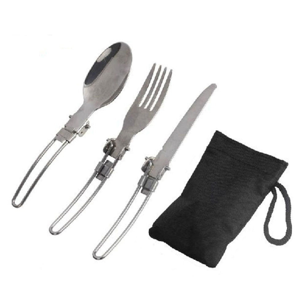 Camping Tableware Stainless Steel Foldable Cutlery, Outdoor Camping Portable Tableware