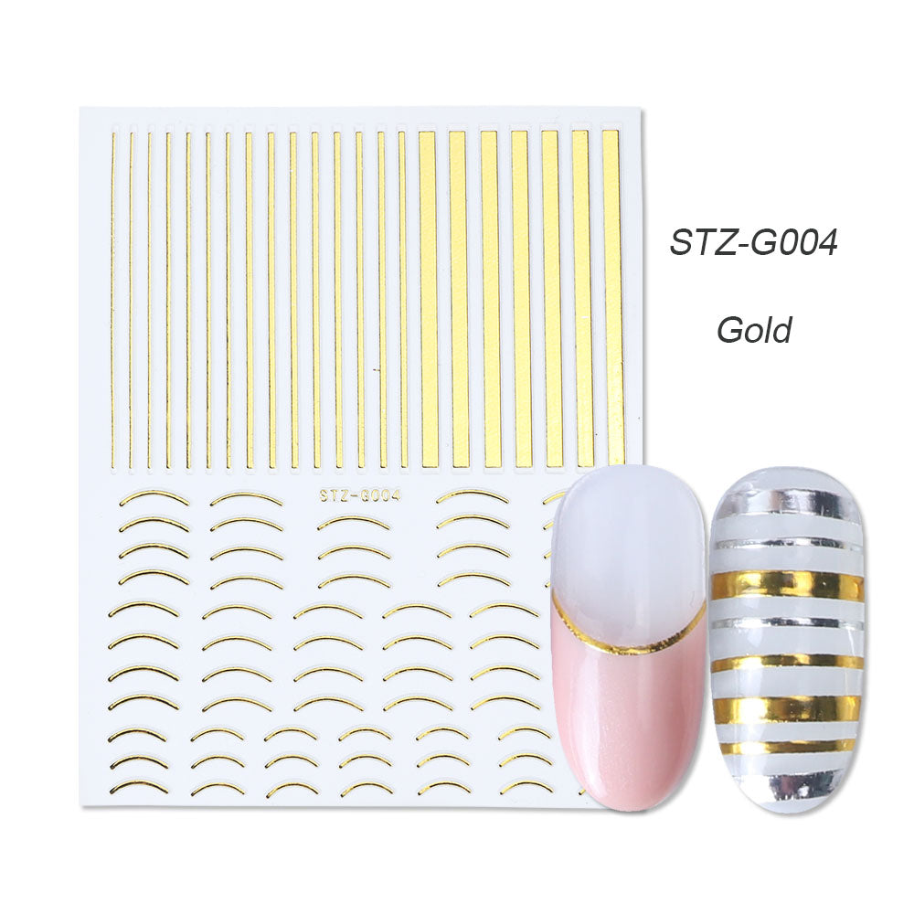 1pcs Gold Silver Sliders 3D Nail Stickers Straight Curved Liners Stripe Tape Wraps Geometric Nail Art Decorations BESTZG001 013