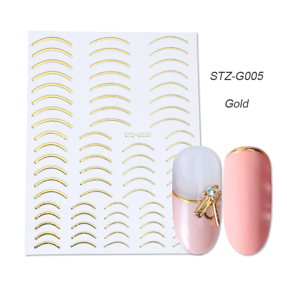 1pcs Gold Silver Sliders 3D Nail Stickers Straight Curved Liners Stripe Tape Wraps Geometric Nail Art Decorations BESTZG001 013