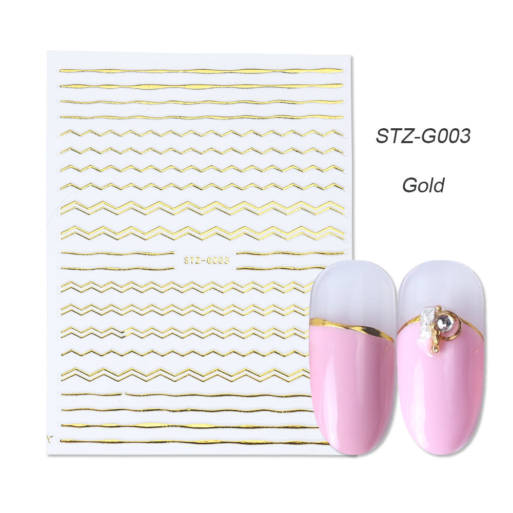 1pcs Gold Silver Sliders 3D Nail Stickers Straight Curved Liners Stripe Tape Wraps Geometric Nail Art Decorations BESTZG001 013