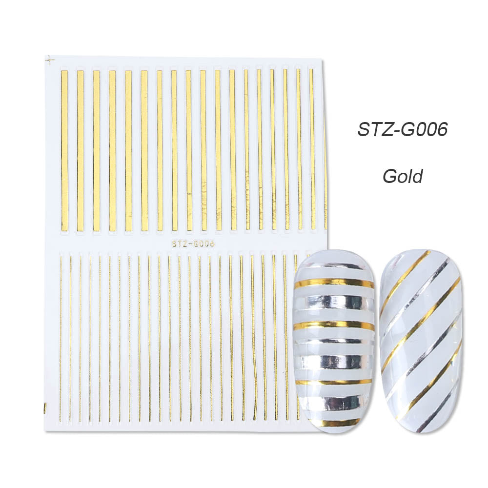 1pcs Gold Silver Sliders 3D Nail Stickers Straight Curved Liners Stripe Tape Wraps Geometric Nail Art Decorations BESTZG001 013