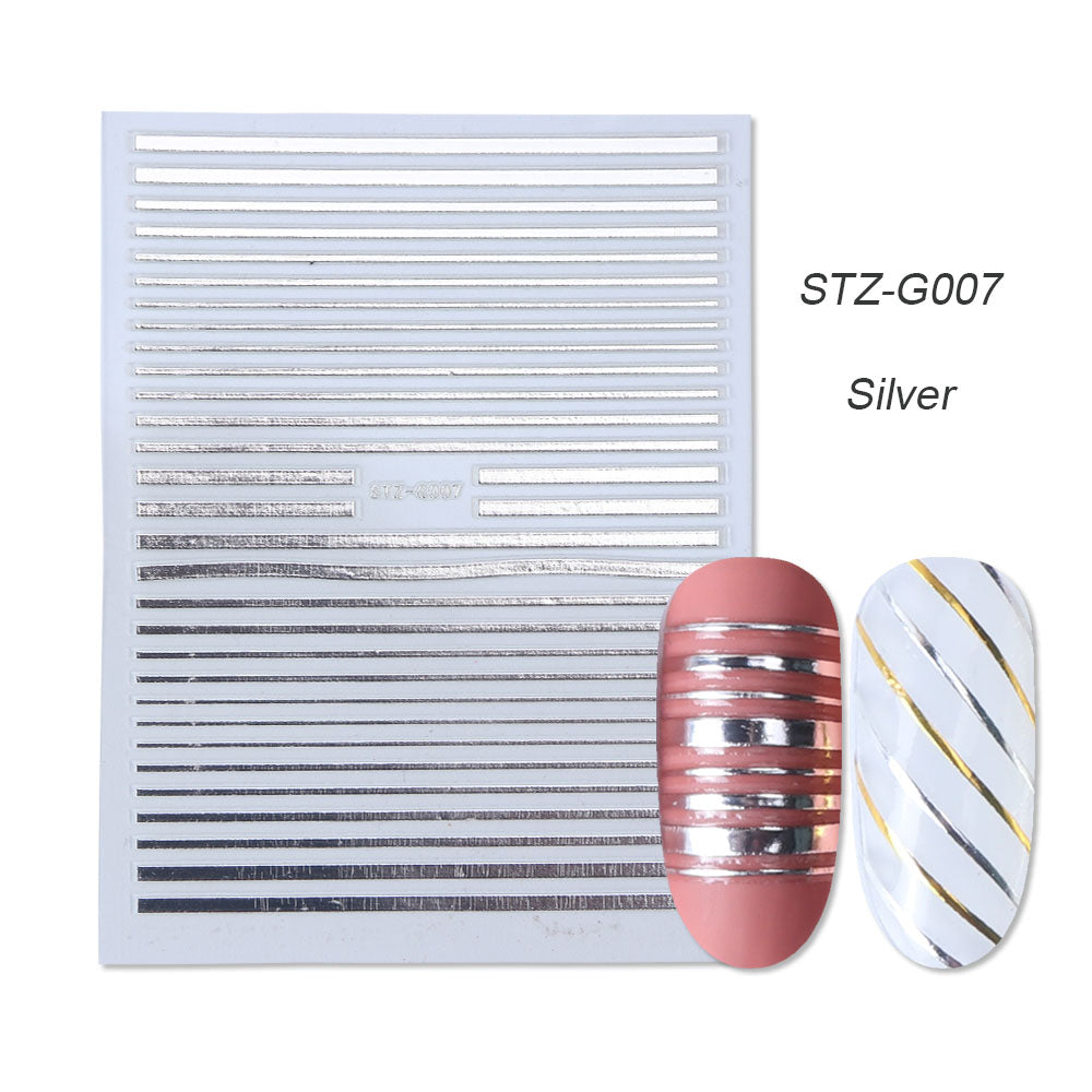 1pcs Gold Silver Sliders 3D Nail Stickers Straight Curved Liners Stripe Tape Wraps Geometric Nail Art Decorations BESTZG001 013