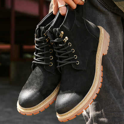 High-Top Shoes Mid-Cut British Style Men's Leather Shoes