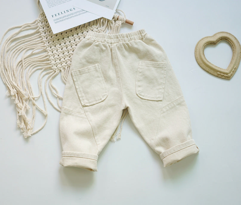 Children's Hanfan Twill Daddy Pants Two-Color Stitching Pocket Pants