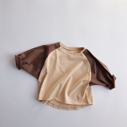 Korean Version Of Children's Long-Sleeved T-Shirt Autumn New Baby Inner Bottoming Shirt Contrast Color Bat Sleeve Top Foreign Style