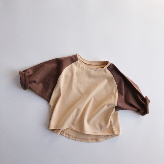 Korean Version Of Children's Long-Sleeved T-Shirt Autumn New Baby Inner Bottoming Shirt Contrast Color Bat Sleeve Top Foreign Style