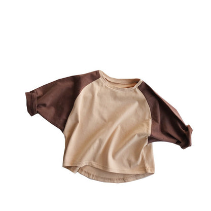 Korean Version Of Children's Long-Sleeved T-Shirt Autumn New Baby Inner Bottoming Shirt Contrast Color Bat Sleeve Top Foreign Style