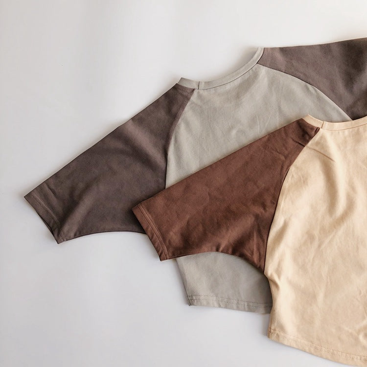 Korean Version Of Children's Long-Sleeved T-Shirt Autumn New Baby Inner Bottoming Shirt Contrast Color Bat Sleeve Top Foreign Style