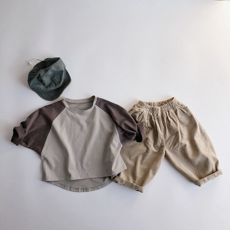 Korean Version Of Children's Long-Sleeved T-Shirt Autumn New Baby Inner Bottoming Shirt Contrast Color Bat Sleeve Top Foreign Style