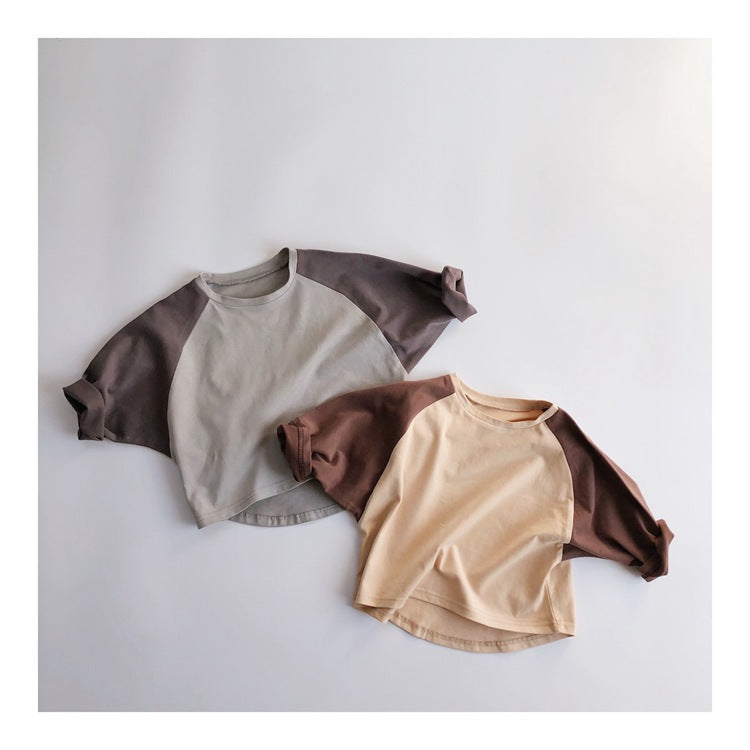 Korean Version Of Children's Long-Sleeved T-Shirt Autumn New Baby Inner Bottoming Shirt Contrast Color Bat Sleeve Top Foreign Style