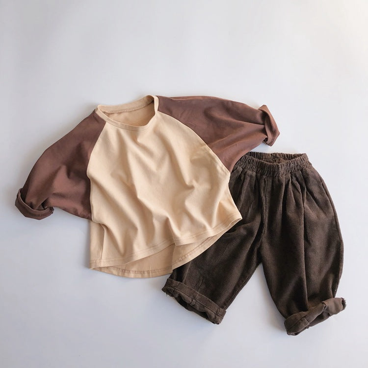 Korean Version Of Children's Long-Sleeved T-Shirt Autumn New Baby Inner Bottoming Shirt Contrast Color Bat Sleeve Top Foreign Style