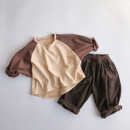 Korean Version Of Children's Long-Sleeved T-Shirt Autumn New Baby Inner Bottoming Shirt Contrast Color Bat Sleeve Top Foreign Style
