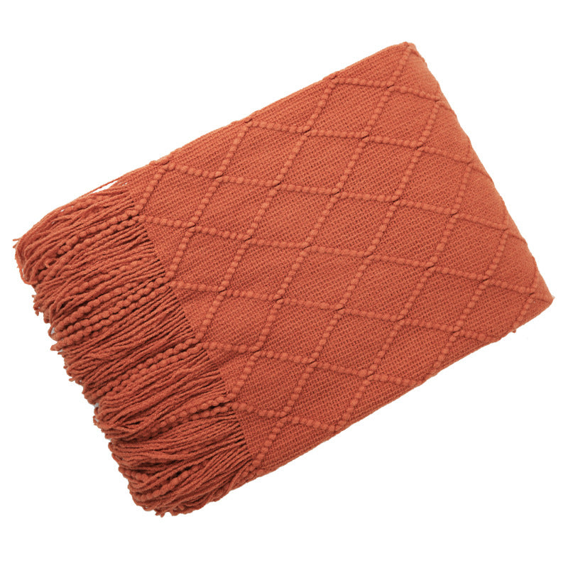 Pure Color Diamond Jacquard Knitted Wool Blanket