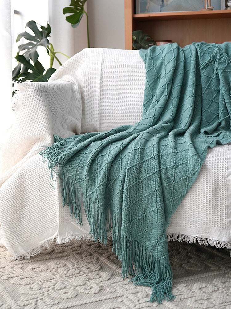 Pure Color Diamond Jacquard Knitted Wool Blanket