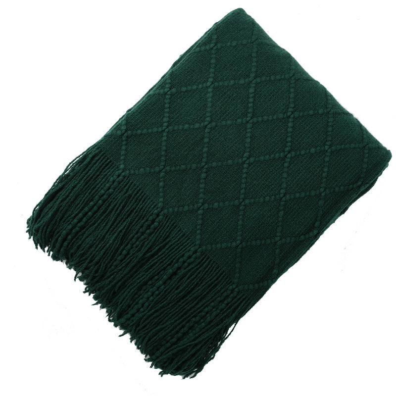 Pure Color Diamond Jacquard Knitted Wool Blanket