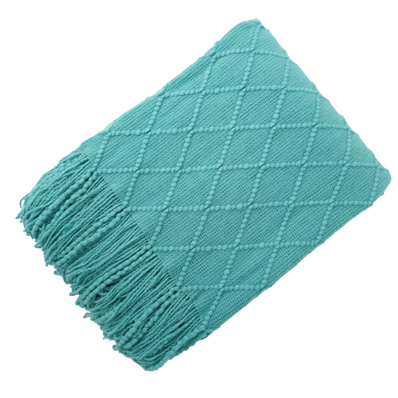 Pure Color Diamond Jacquard Knitted Wool Blanket