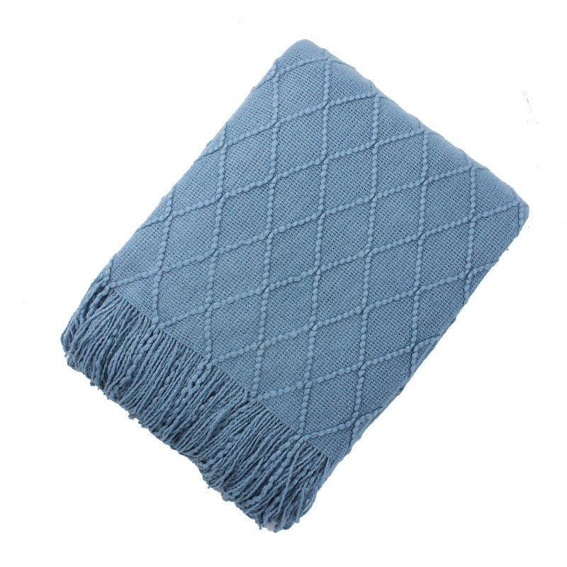Pure Color Diamond Jacquard Knitted Wool Blanket