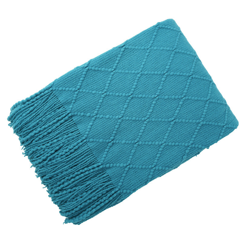 Pure Color Diamond Jacquard Knitted Wool Blanket