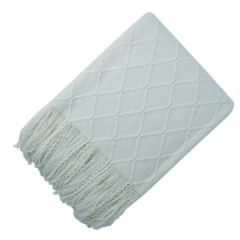 Pure Color Diamond Jacquard Knitted Wool Blanket