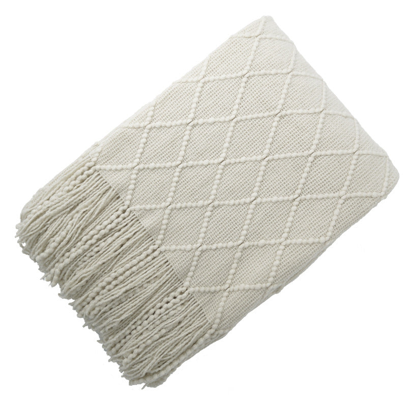 Pure Color Diamond Jacquard Knitted Wool Blanket