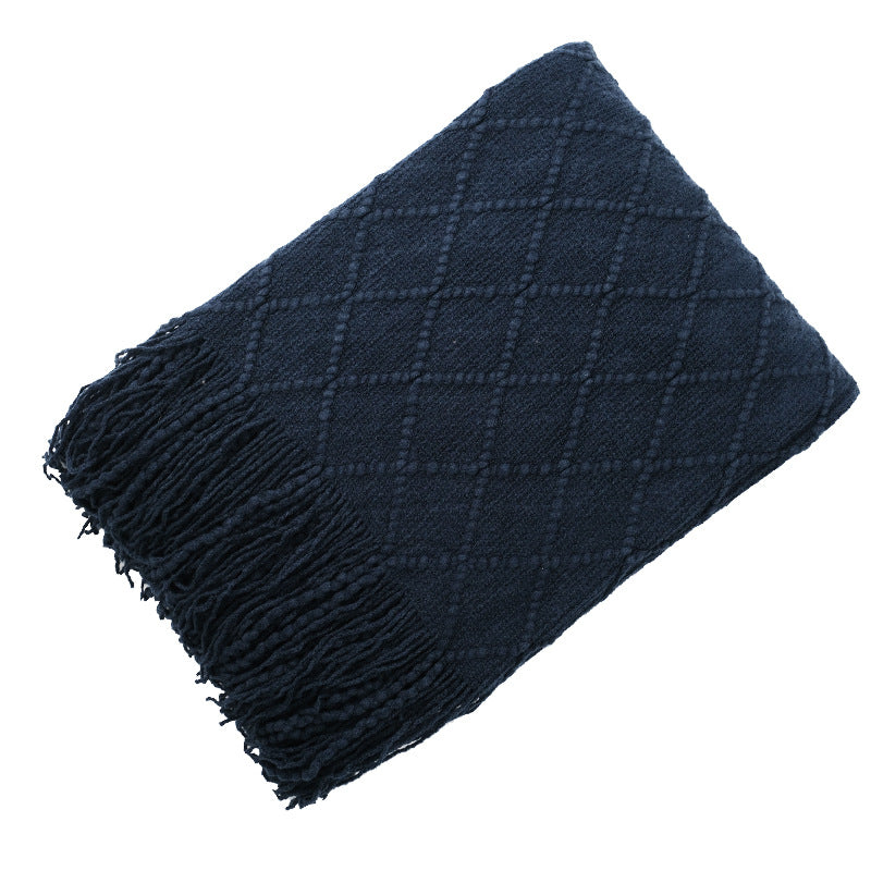 Pure Color Diamond Jacquard Knitted Wool Blanket