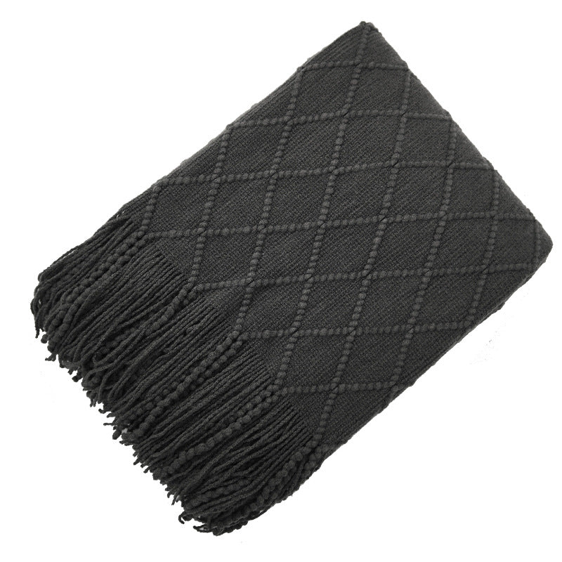 Pure Color Diamond Jacquard Knitted Wool Blanket
