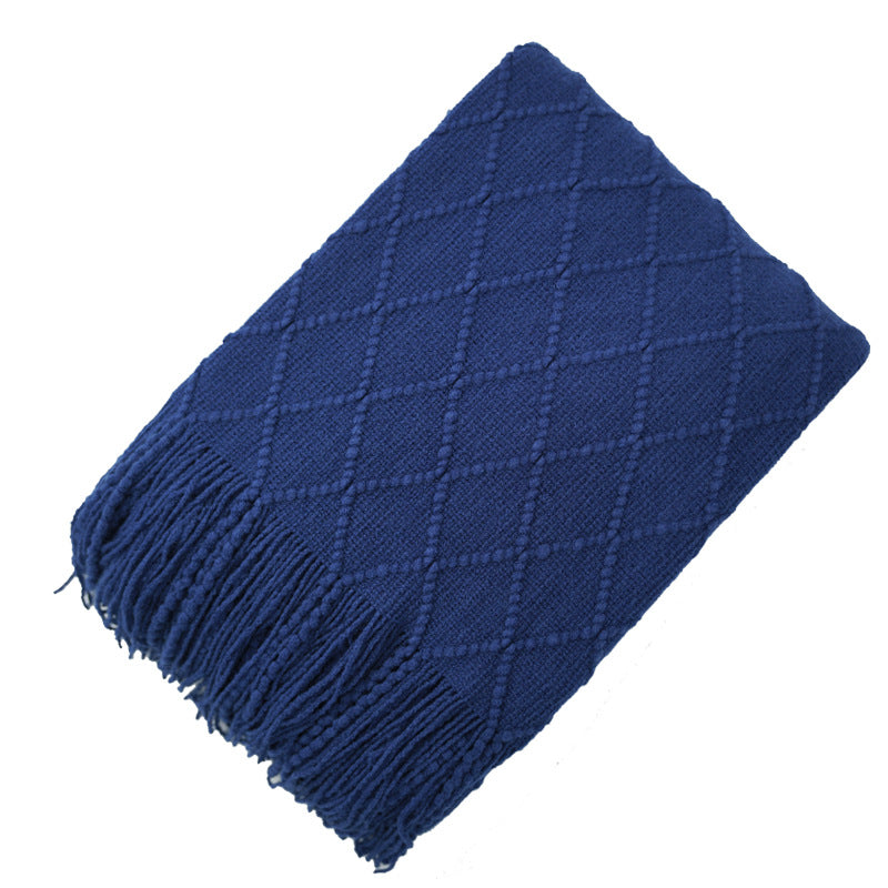 Pure Color Diamond Jacquard Knitted Wool Blanket