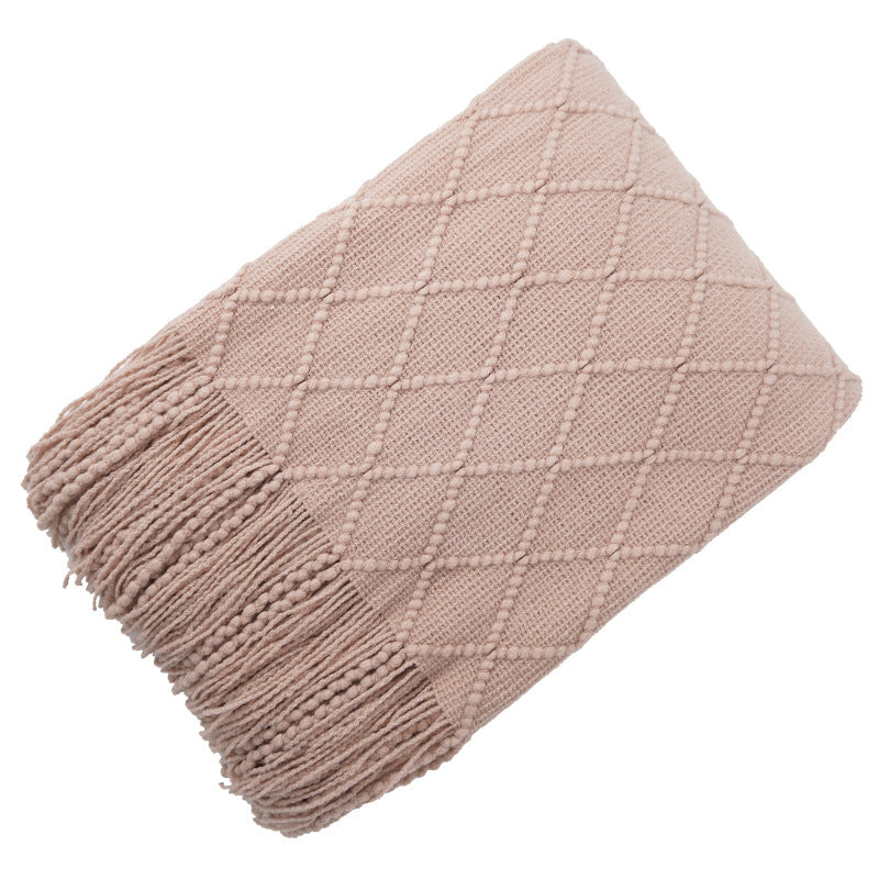 Pure Color Diamond Jacquard Knitted Wool Blanket