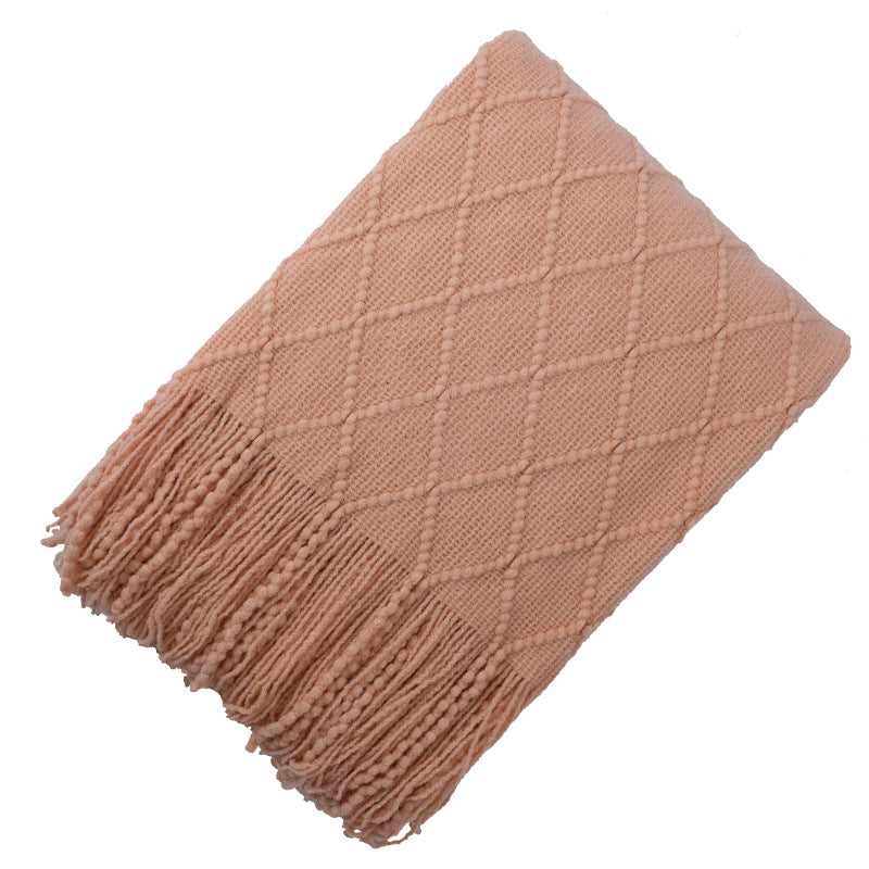 Pure Color Diamond Jacquard Knitted Wool Blanket