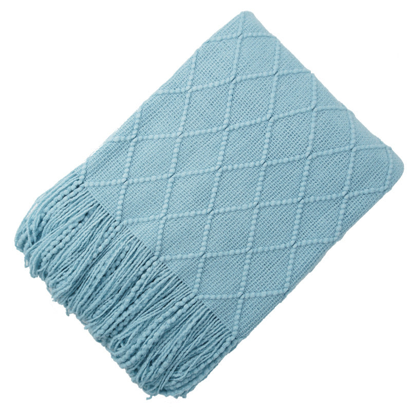 Pure Color Diamond Jacquard Knitted Wool Blanket