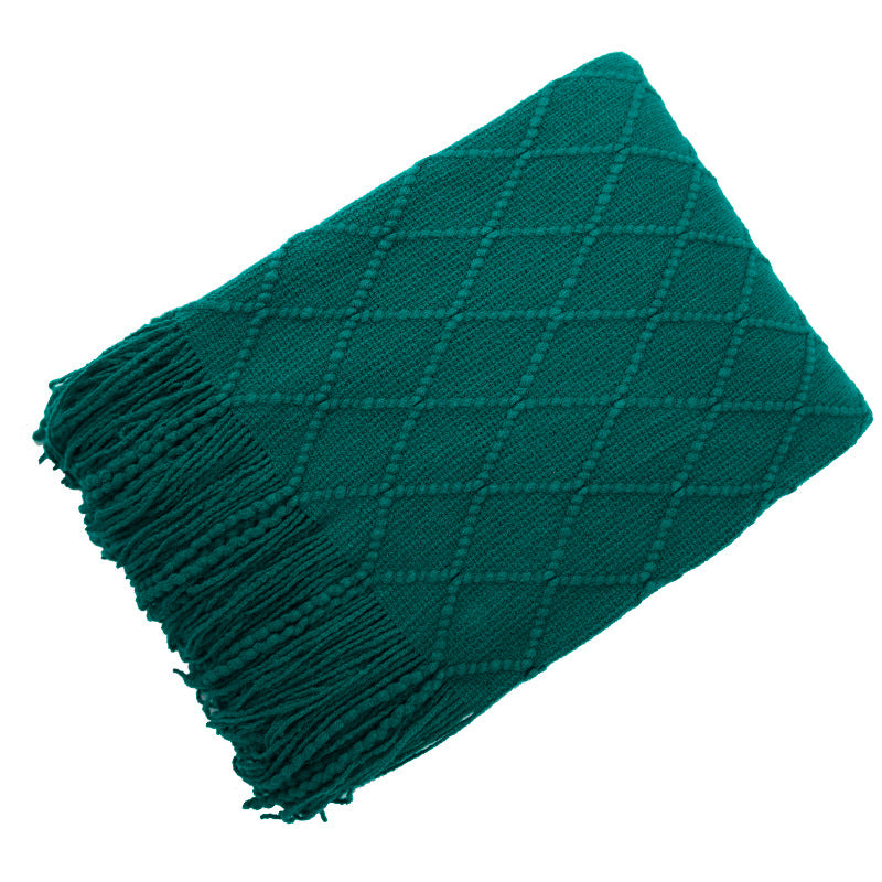 Pure Color Diamond Jacquard Knitted Wool Blanket