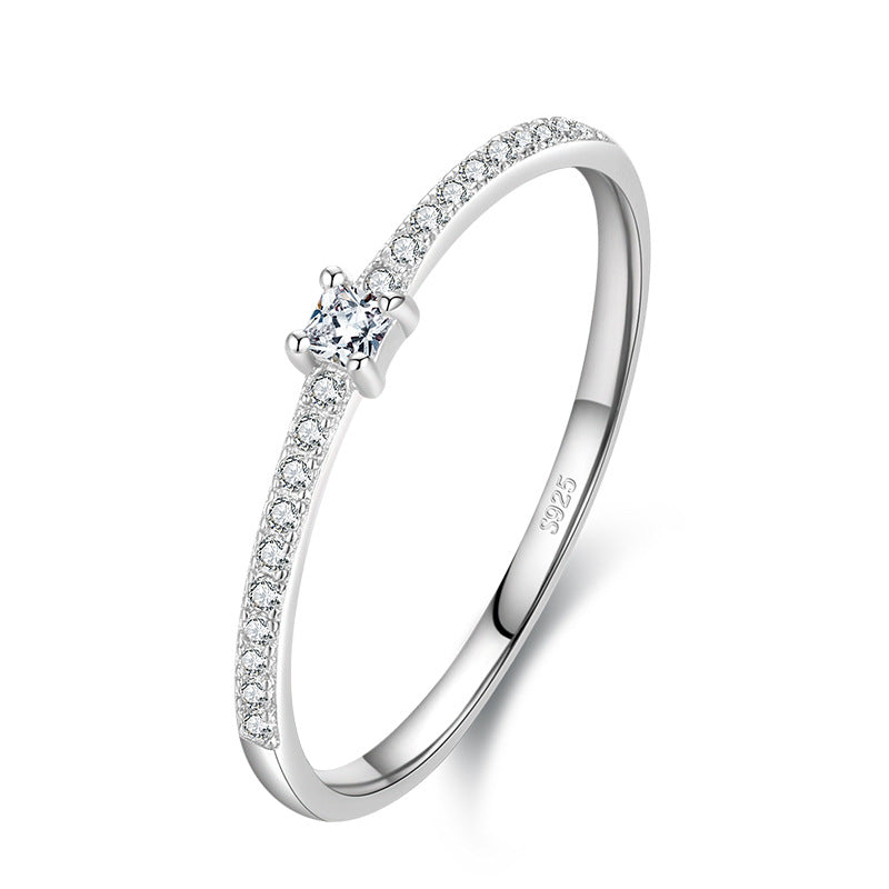 S925 Sterling Silver All-Match Simple Korean Trendy Micro-Inlaid Index Finger Ring Fashion Jewelry