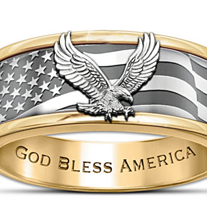 Electroplating Two-Tone Eagle Pattern Ring Popular Male Banquet Jewelry