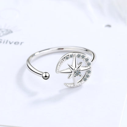 Stile Giapponese Di Donna Semplice Diamante In Linea Stella Luna Aperto Anello Di Moda Singolo Anello Di Moda