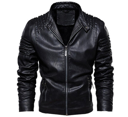 Solid Color Men's Large Size Leather Jacket