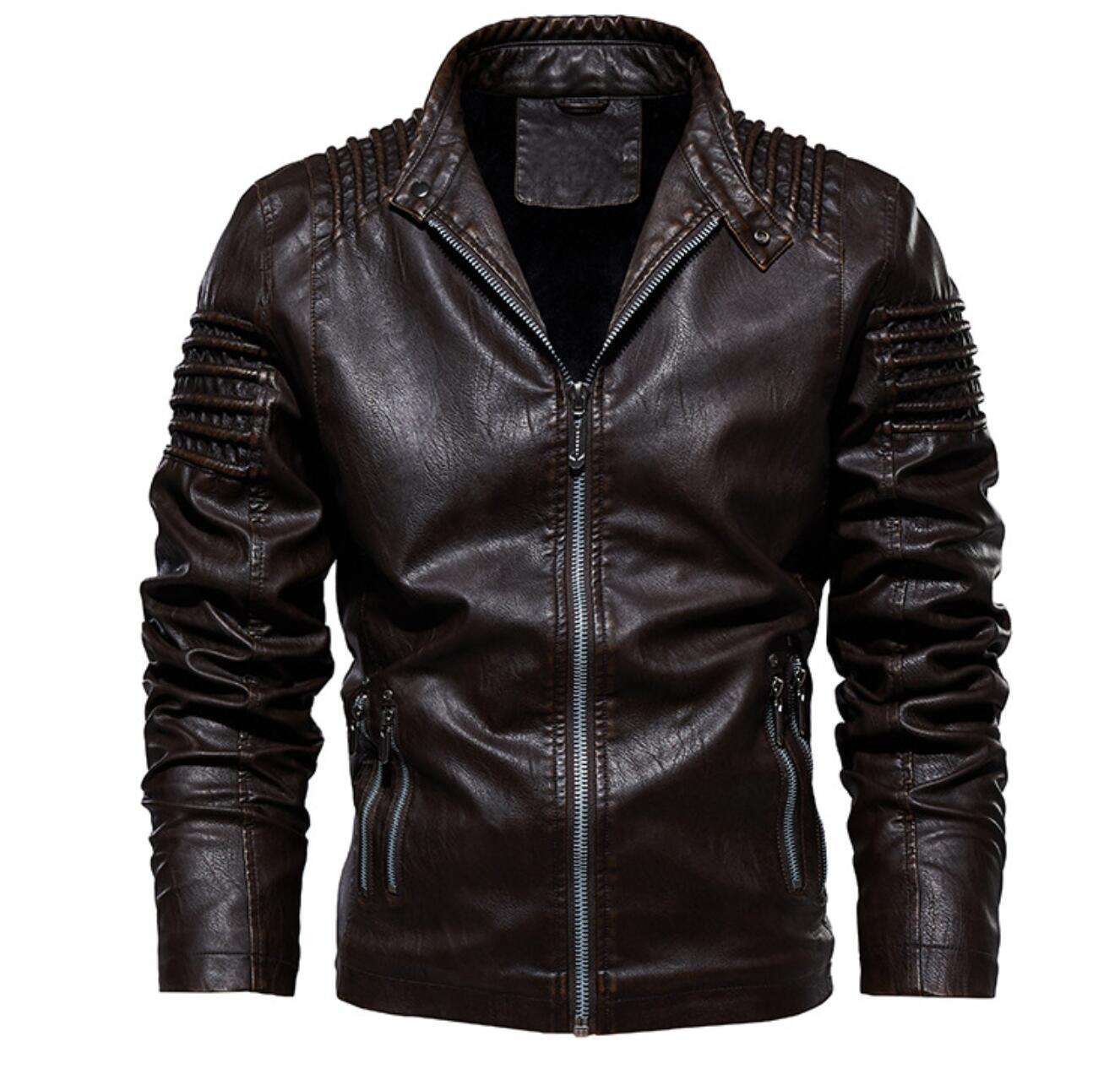 Solid Color Men's Large Size Leather Jacket