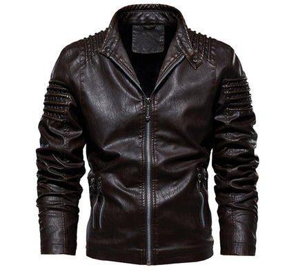 Solid Color Men's Large Size Leather Jacket