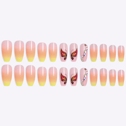 Collection Simple Yellow Gradient Fake Nails Yellow Ballet Shoes Shape Manicure Nail Nail Piece Box