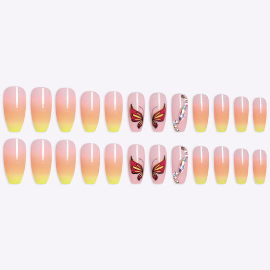 Collection Simple Yellow Gradient Fake Nails Yellow Ballet Shoes Shape Manicure Nail Nail Piece Box