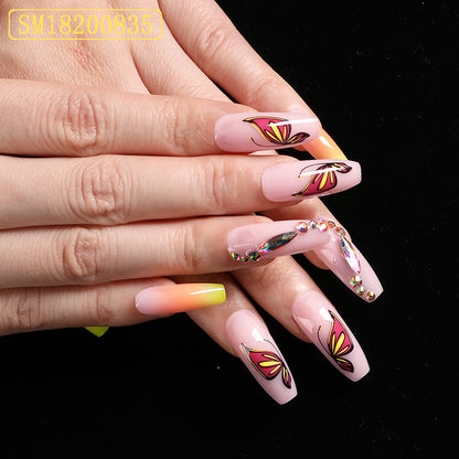Collection Simple Yellow Gradient Fake Nails Yellow Ballet Shoes Shape Manicure Nail Nail Piece Box
