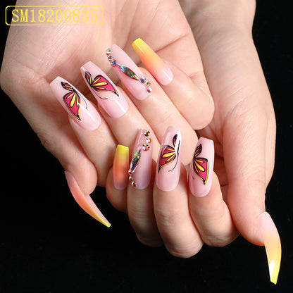 Collection Simple Yellow Gradient Fake Nails Yellow Ballet Shoes Shape Manicure Nail Nail Piece Box