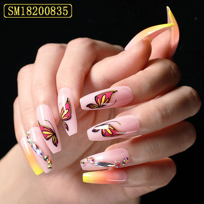 Collection Simple Yellow Gradient Fake Nails Yellow Ballet Shoes Shape Manicure Nail Nail Piece Box