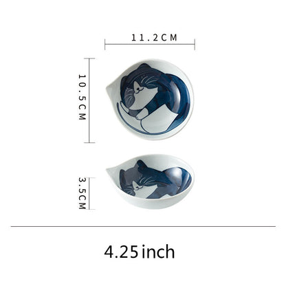 Japanese Style Hand-Painted Ceramic Plate Cartoon Cat Tableware Salad Plate Household