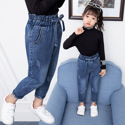 Spring And Autumn Girls Jeans Pants Girls Loose Jeans Pants