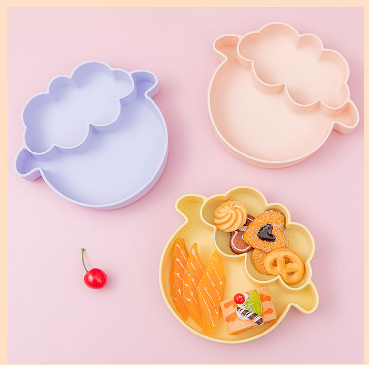 Baby Dinner Plate Food Grade Silicone Infant Learning To Eat Grid Plate