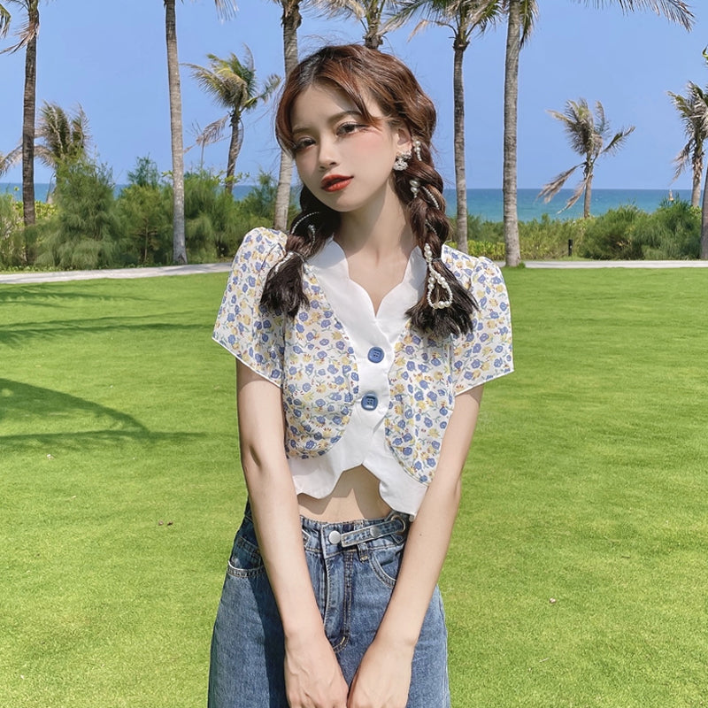 Contrast Short Sleeve Shirt Top
